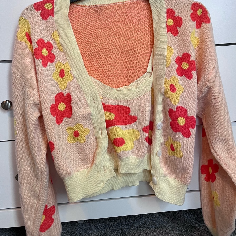 Floral Knit Cardigan and Tank Set